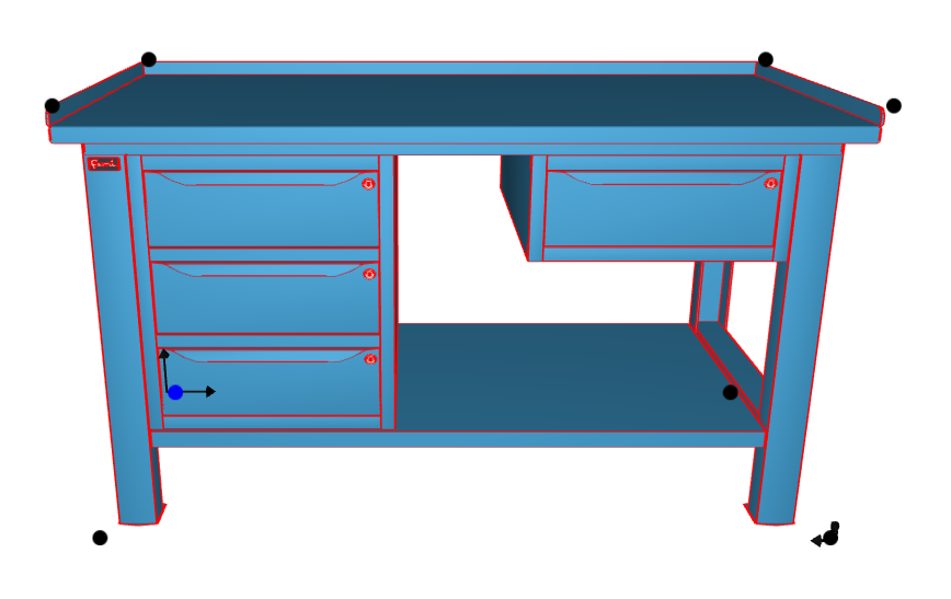 Banco da lavoro per officina piano in acciaio 1507 x 705 x 855 H - armadio 3 cassetti + armadio 1 cassetto - FAMI - Blu