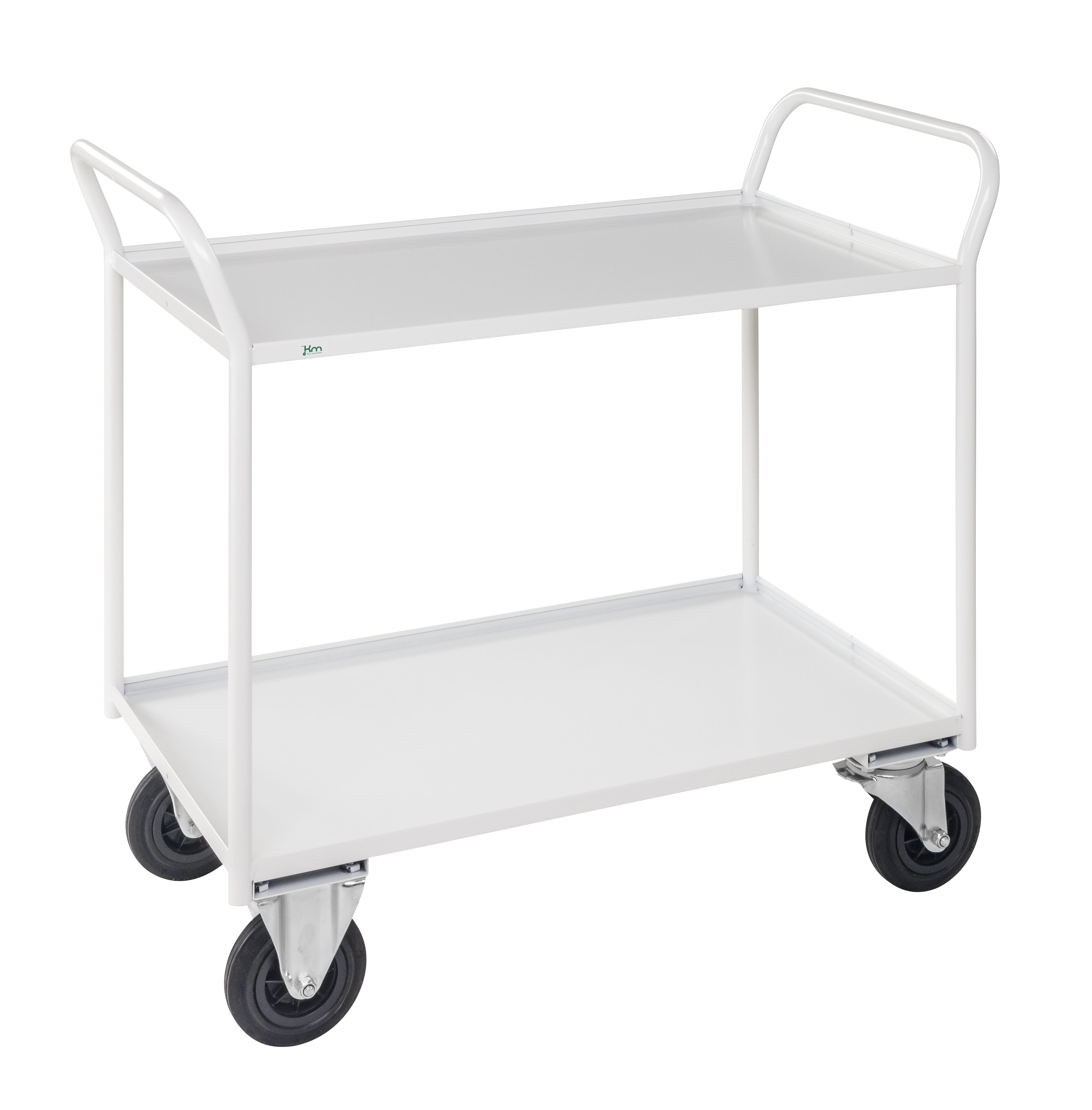 Carrello robusto in lamiera 2 ripiani Bianco con freno - KM4133B Kongamek