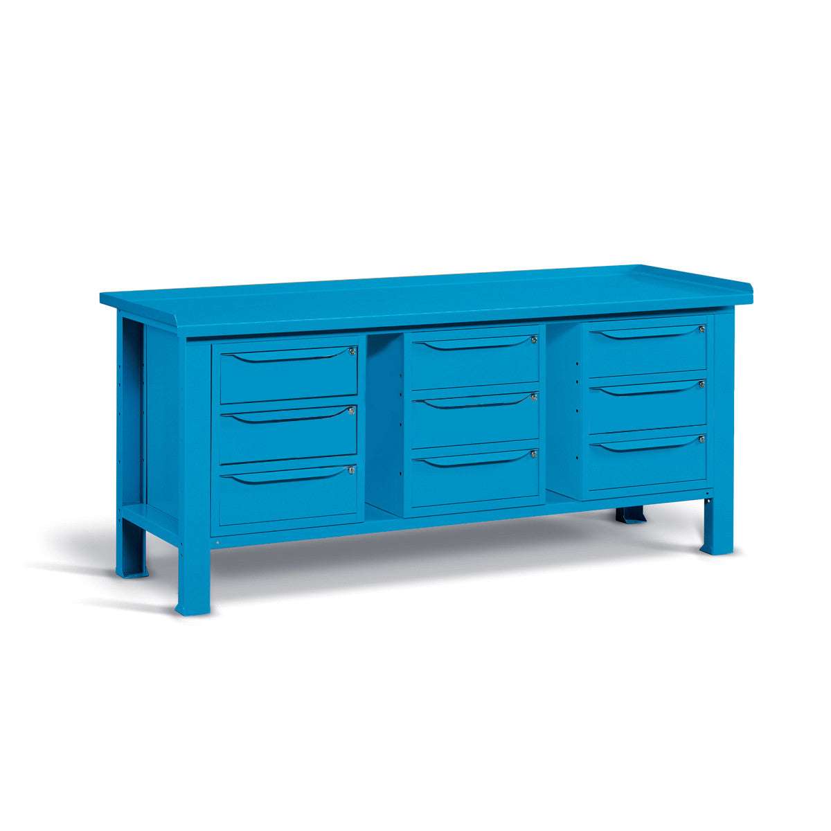 Banco da lavoro per officina piano in acciaio 2007 x 705 x 855 H - 3 armadi 3 cassetti - FAMI - Blu