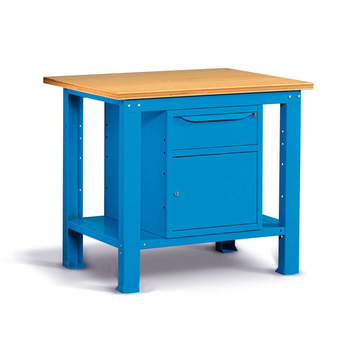 Banco da lavoro per officina piano in legno 1024 X 705 X 880 H - armadio 1 cassetto 1 porta - FAMI - Blu