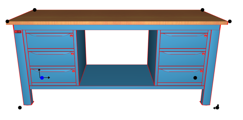 Banco da lavoro per officina piano in legno 2000 X 750 X 880 H - 2 armadi 3 cassetti - FAMI - Blu