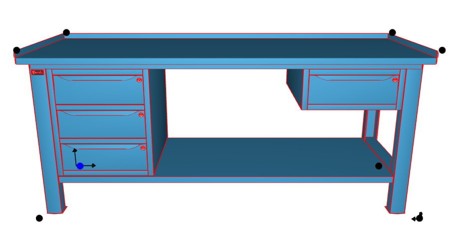 Banco da lavoro per officina piano in acciaio 2007 x 705 x 855 H - armadio 3 cassetti + armadio 1 cassetto - FAMI - Blu