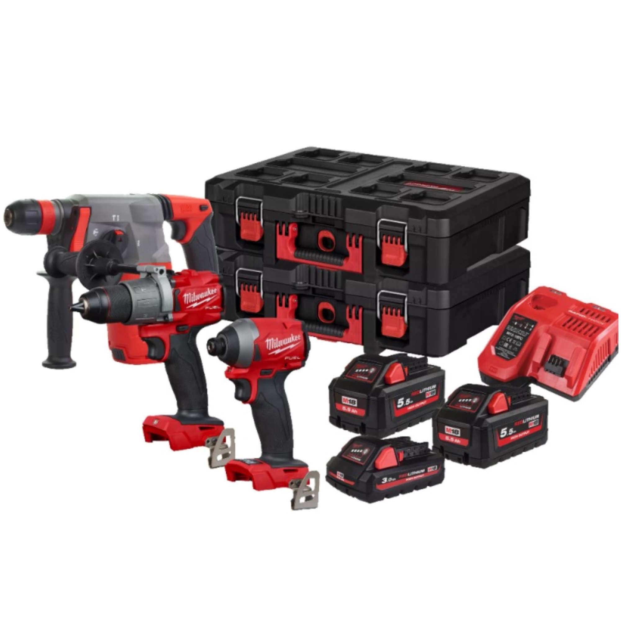 Kit Trapano + Avvitatore + Tassellatore + 3 Batterie 5.5Ah MILWAUKEE 4933478832