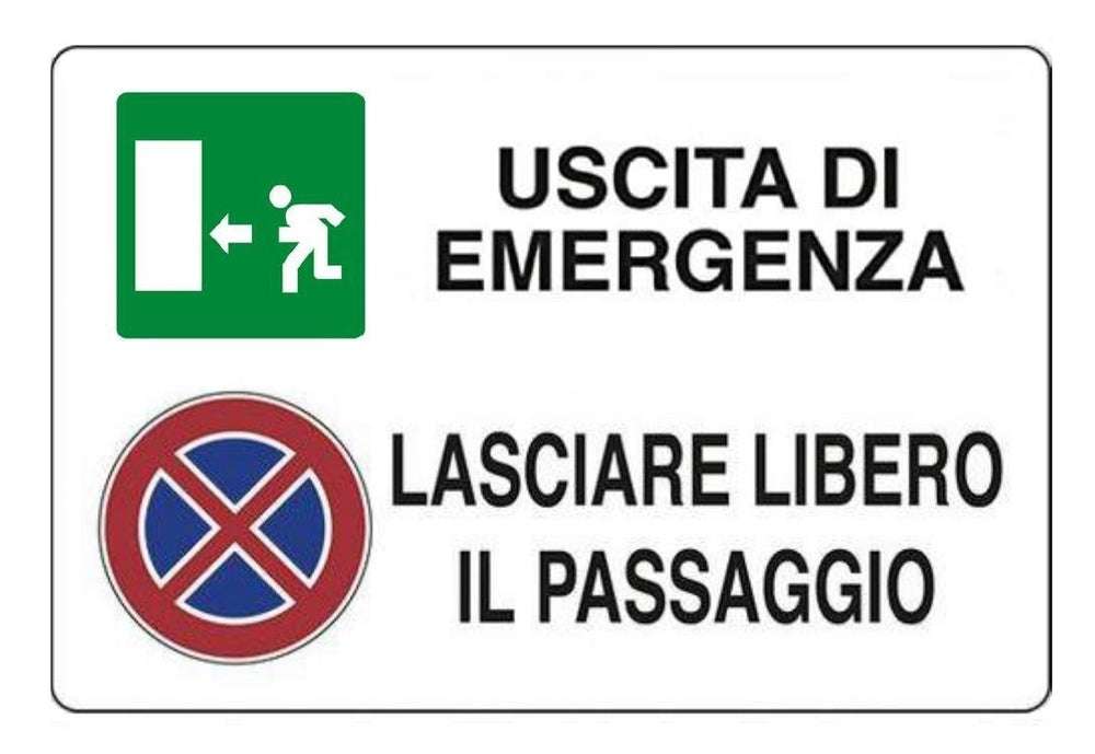 Segnale in alluminio USCITA DI EMERGENZA LASCIARE LIBERO IL PASSAGGIO 200X300mm