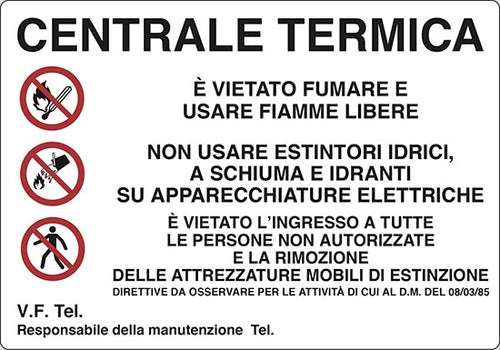 Segnaletica in alluminio CENTRALE TERMICA CON VARIE DICITURE 200X300mm