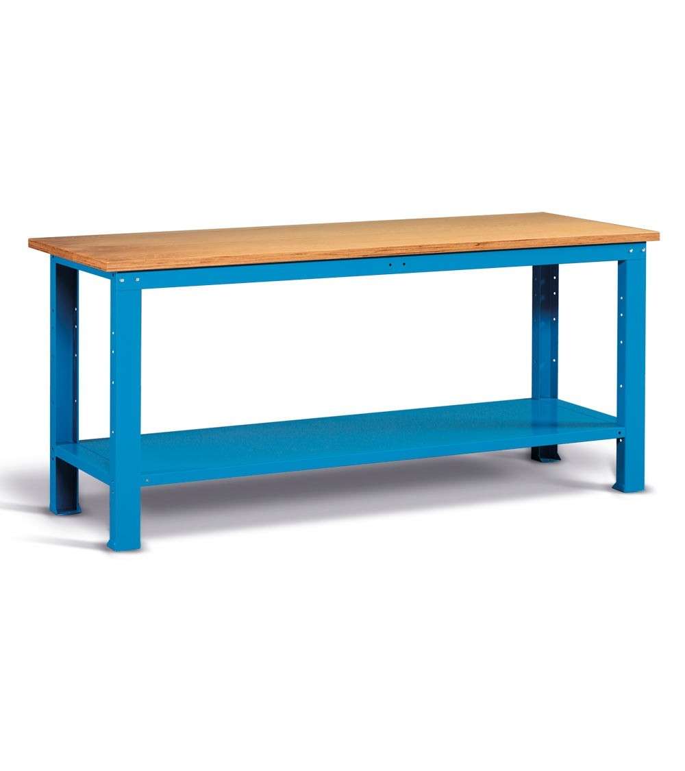 Banco da lavoro per officina 2000 x 750 x 880 H - piano in multiplex- FAMI - Blu