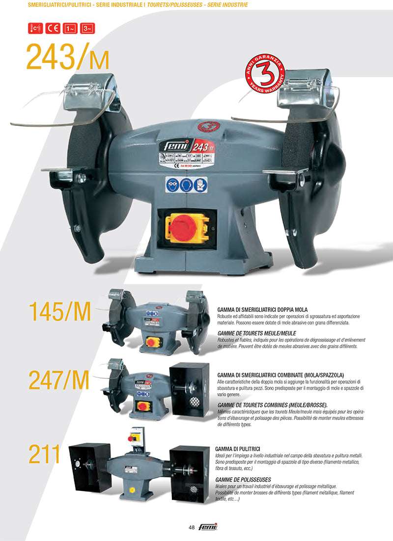 Femi 242/m smerigliatrice da banco affilatrice doppia mola 750W monofase diametro 200mm